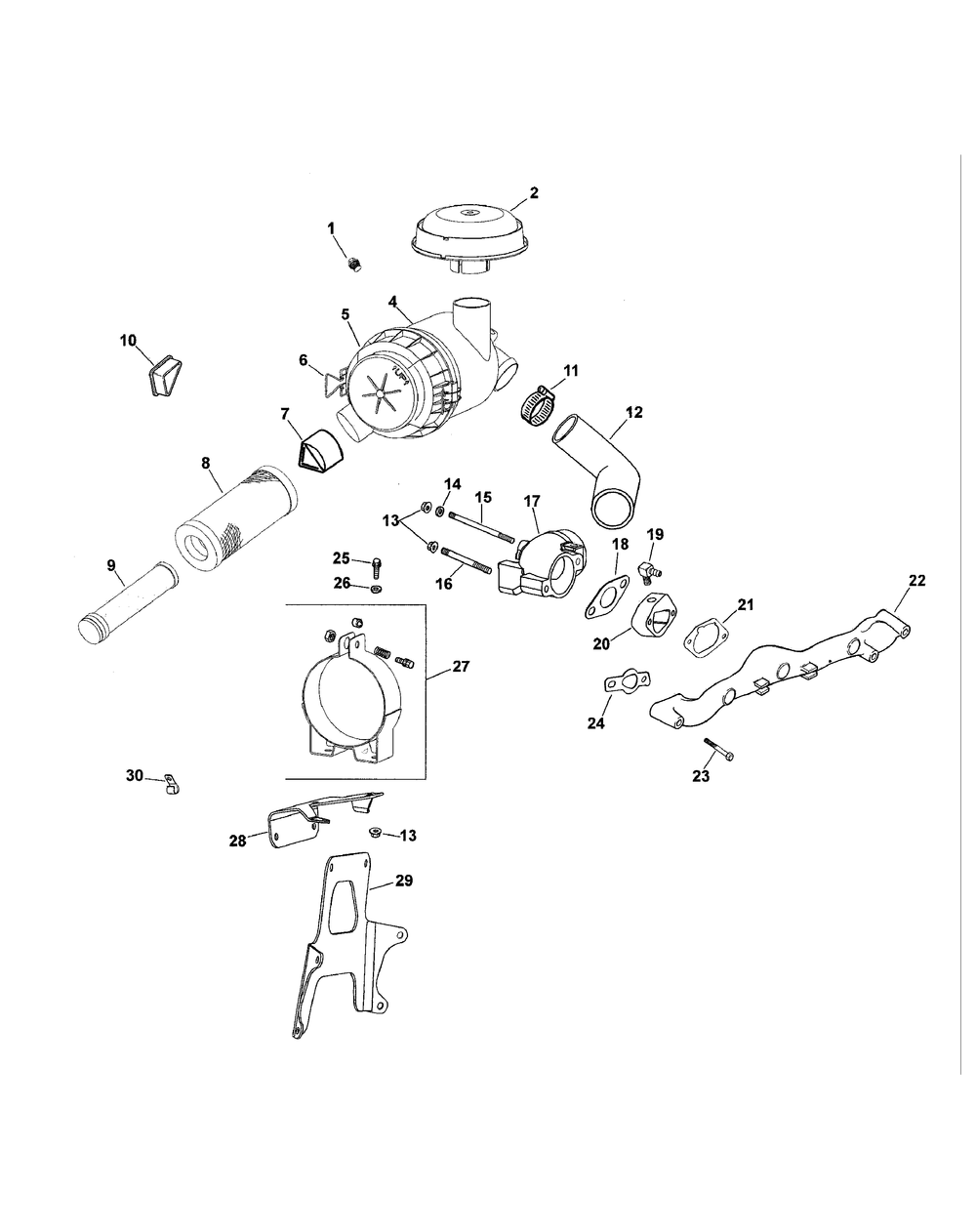 Cv25-69558 Air Intake And Filtration Diagram and Parts List for M60-KH 53AB5BAX150-25-HP Cub Cadet Lawn Tractor